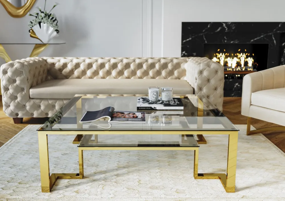 Stoliki Kawowe*KARE Design Ława Gold Rush 120x120 Cm Złota
