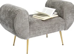 Ławki*KARE Design Ławka Do Przedpokoju Szara Tapicerowana Nogi Złote 100 Cm