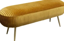 Ławki*KARE Design Ławka Do Przedpokoju żółta Aksamitna Nogi Złote 120x47 Cm