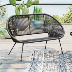 Sofy*KARE Design Ławka Ogrodowa Czarna żyłkowa 121 Cm