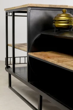 Barki*KARE Design Barek Loft Z Akcesoriami Do Drinków Lokomotywa Parowa Stal I Drewno 225x105 Cm