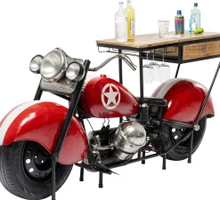 Barki*KARE Design Barek Motocykl Czerwony Vintage 210x98 Cm Blat Drewno Mango