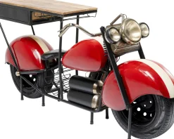 Barki*KARE Design Barek Motocykl Czerwony Vintage 210x98 Cm Blat Drewno Mango