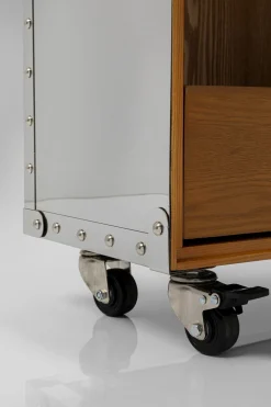 Barki*KARE Design Barek Na Kółkach Rozkładany Stal Srebrna Wnętrze Naturalne 64x145 Cm