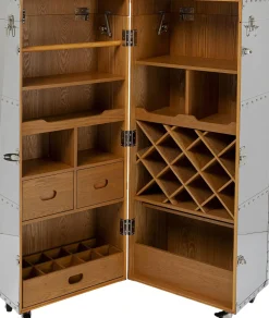 Barki*KARE Design Barek Na Kółkach Rozkładany Stal Srebrna Wnętrze Naturalne 64x145 Cm