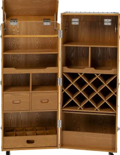Barki*KARE Design Barek Na Kółkach Rozkładany Stal Srebrna Wnętrze Naturalne 64x145 Cm