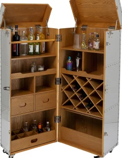 Barki*KARE Design Barek Na Kółkach Rozkładany Stal Srebrna Wnętrze Naturalne 64x145 Cm