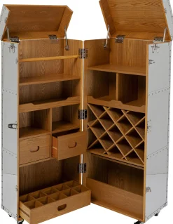 Barki*KARE Design Barek Na Kółkach Rozkładany Stal Srebrna Wnętrze Naturalne 64x145 Cm