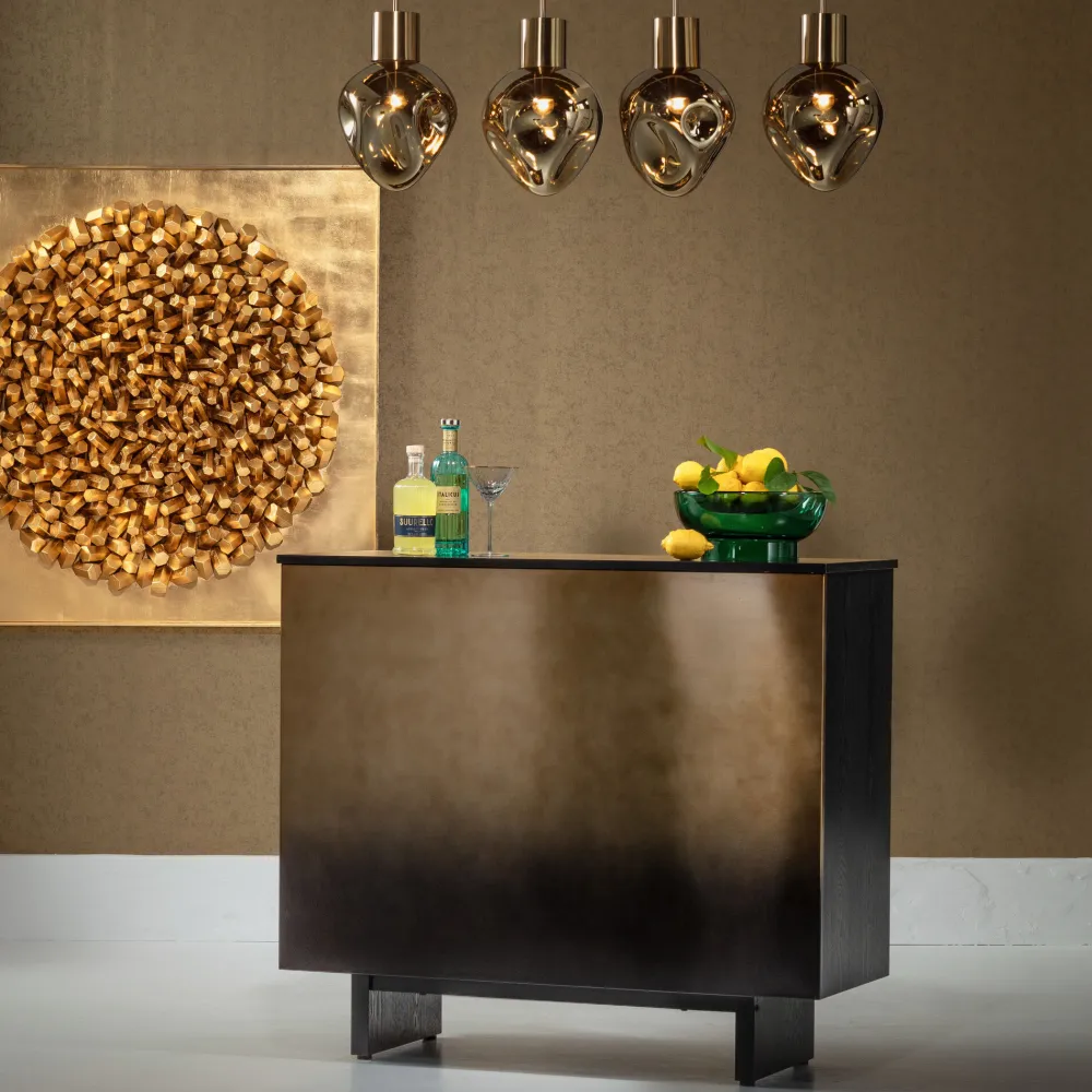 Barki*KARE Design Barek Z Blatem Czarno-złoty Front Stal Nierdzewna 120x105 Cm