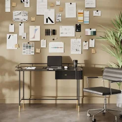 Biurka*KARE Design Biurko Loft Ze Szklanym Blatem I Szufladą Czarne 120x60 Cm