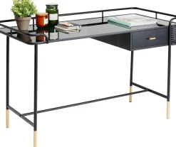 Biurka*KARE Design Biurko Loft Ze Szklanym Blatem I Szufladą Czarne 120x60 Cm