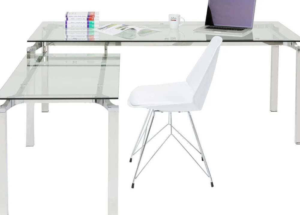 Biurka*KARE Design Biurko Lorenco 210x180 Cm Ze Szklanym Blatem