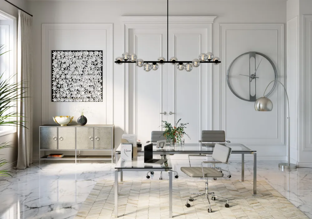 Biurka*KARE Design Biurko Lorenco 210x180 Cm Ze Szklanym Blatem