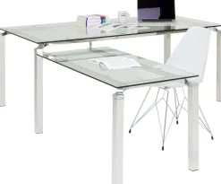 Biurka*KARE Design Biurko Lorenco 210x180 Cm Ze Szklanym Blatem