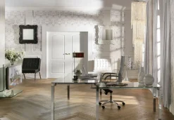 Biurka*KARE Design Biurko Lorenco 210x180 Cm Ze Szklanym Blatem