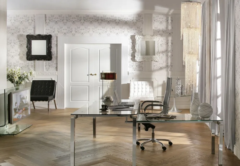 Biurka*KARE Design Biurko Lorenco 210x180 Cm Ze Szklanym Blatem