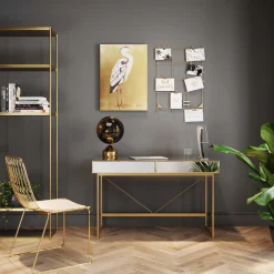 Biurka*KARE Design Biurko Lustrzane Z Szufladami Glamour Nogi Złote 120x50 Cm