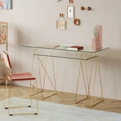 Biurka*KARE Design Biurko Polar 135x65 Cm Szkło Hartowane - Nogi Złote