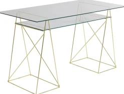 Biurka*KARE Design Biurko Polar 135x65 Cm Szkło Hartowane - Nogi Złote