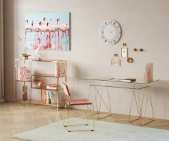 Biurka*KARE Design Biurko Polar 135x65 Cm Szkło Hartowane - Nogi Złote