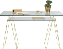 Biurka*KARE Design Biurko Polar 135x65 Cm Szkło Hartowane - Nogi Złote