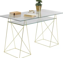 Biurka*KARE Design Biurko Polar 135x65 Cm Szkło Hartowane - Nogi Złote