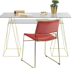 Biurka*KARE Design Biurko Polar 135x65 Cm Szkło Hartowane - Nogi Złote