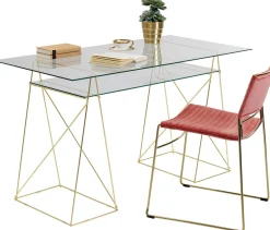 Biurka*KARE Design Biurko Polar 135x65 Cm Szkło Hartowane - Nogi Złote