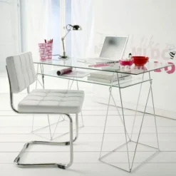 Biurka*KARE Design Biurko Polar 135x65 Cm Transparentne Blat 8 Mm