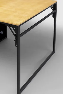 Biurka*KARE Design Biurko Składane Z Półkami Drewno Kauczukowe Naturalne I Stal Czarna 106x117 Cm