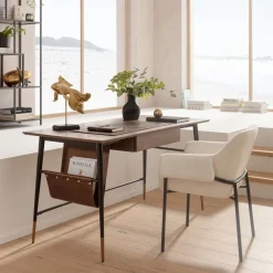 Biurka*KARE Design Biurko Z Szufladą Brązowe MDF 153x71 Cm Skóra Naturalna