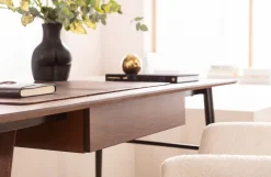 Biurka*KARE Design Biurko Z Szufladą Brązowe MDF 153x71 Cm Skóra Naturalna