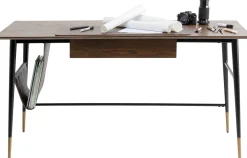 Biurka*KARE Design Biurko Z Szufladą Brązowe MDF 153x71 Cm Skóra Naturalna