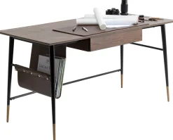 Biurka*KARE Design Biurko Z Szufladą Brązowe MDF 153x71 Cm Skóra Naturalna