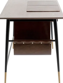 Biurka*KARE Design Biurko Z Szufladą Brązowe MDF 153x71 Cm Skóra Naturalna