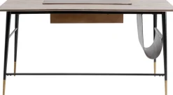 Biurka*KARE Design Biurko Z Szufladą Brązowe MDF 153x71 Cm Skóra Naturalna