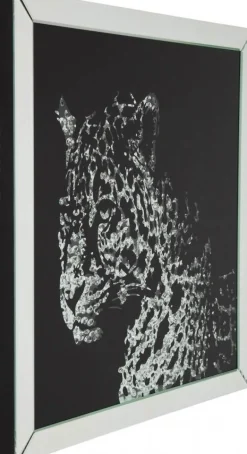 Obrazy*KARE Design Dekoracja ścienna Mirror Leopard 80x80 Cm Srebrno-czarna
