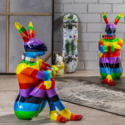 Dekoracje Stojące*KARE Design Dekoracja Stojąca Sitting Rabbit Rainbow 60x80 Cm Kolorowa