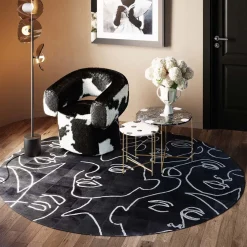 Dywany*KARE Design Dywan Czarny Okrągły Twarze Skóra Naturalna Ø250 Cm