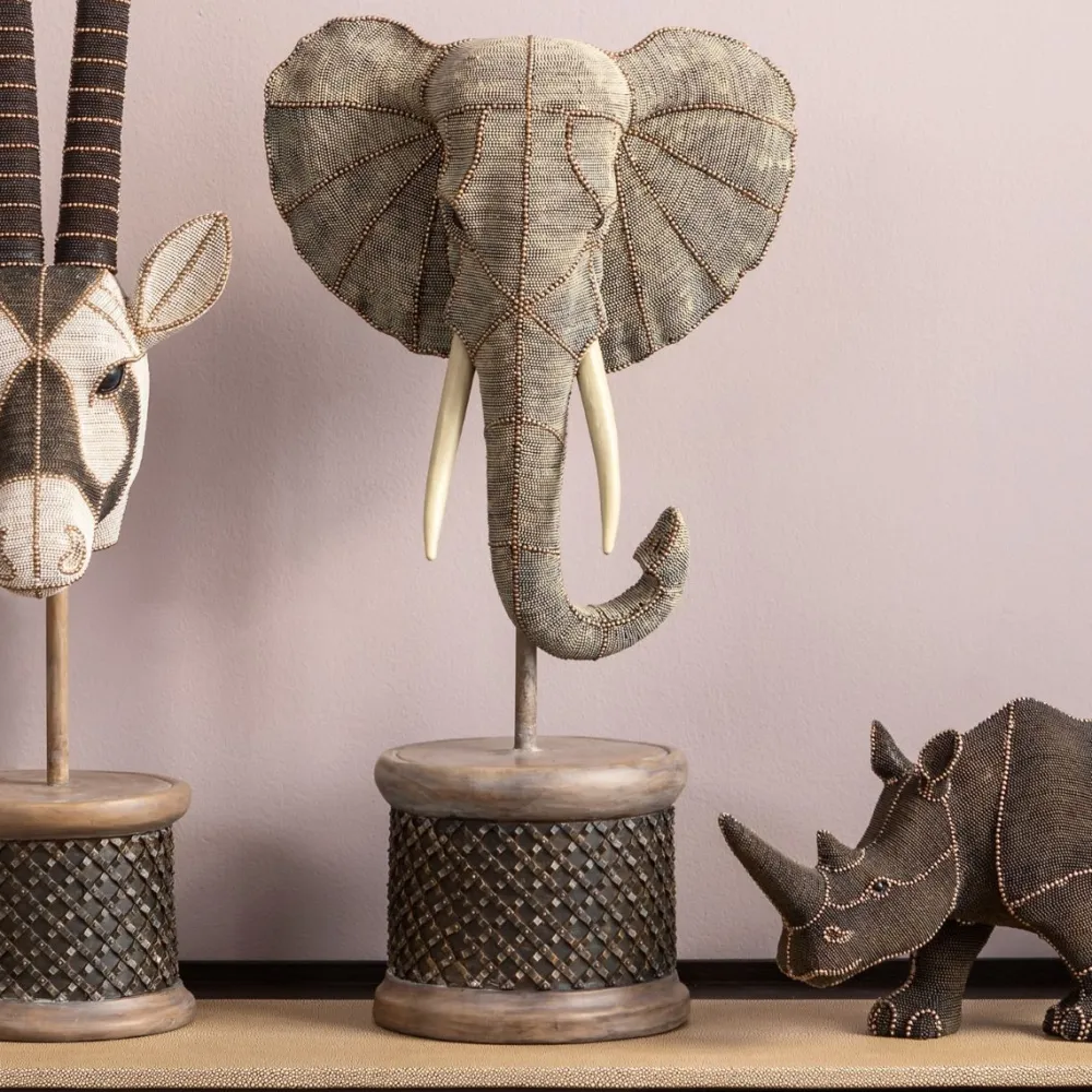 Figurki Dekoracyjne*KARE Design Figurka Dekoracyjna Elephant Head Pearls 28x49 Cm Kolorowa