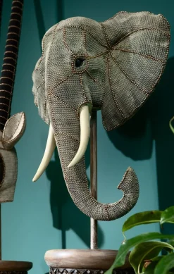 Figurki Dekoracyjne*KARE Design Figurka Dekoracyjna Elephant Head Pearls 40x76 Cm Szara