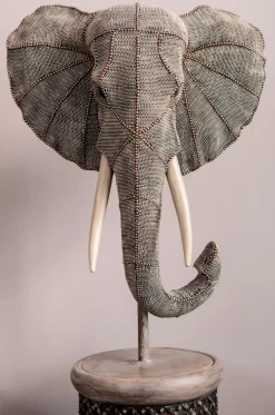 Figurki Dekoracyjne*KARE Design Figurka Dekoracyjna Elephant Head Pearls 40x76 Cm Szara