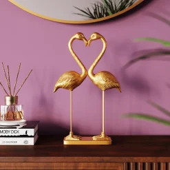Figurki Dekoracyjne*KARE Design Figurka Dekoracyjna Flamingo Love 30x39 Cm Złota