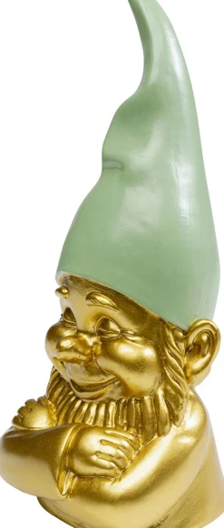Figurki Dekoracyjne*KARE Design Figurka Dekoracyjna Krasnal Złoty Czapka Zielona 10x21 Cm