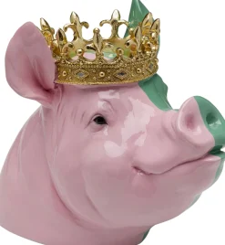 Figurki Dekoracyjne*KARE Design Figurka Dekoracyjna świnia Różowo-zielona Ze Złotą Koroną 34x28 Cm