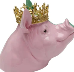 Figurki Dekoracyjne*KARE Design Figurka Dekoracyjna świnia Różowo-zielona Ze Złotą Koroną 34x28 Cm