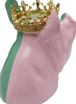 Figurki Dekoracyjne*KARE Design Figurka Dekoracyjna świnia Różowo-zielona Ze Złotą Koroną 34x28 Cm