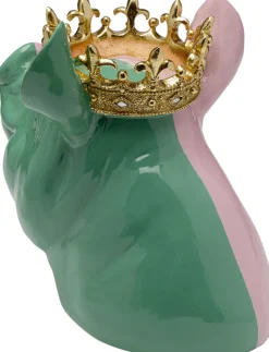 Figurki Dekoracyjne*KARE Design Figurka Dekoracyjna świnia Różowo-zielona Ze Złotą Koroną 34x28 Cm