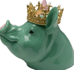 Figurki Dekoracyjne*KARE Design Figurka Dekoracyjna świnia Różowo-zielona Ze Złotą Koroną 34x28 Cm