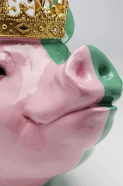 Figurki Dekoracyjne*KARE Design Figurka Dekoracyjna świnia Różowo-zielona Ze Złotą Koroną 34x28 Cm